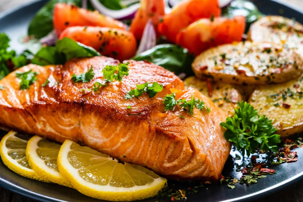 Laks med citron og grøntsager